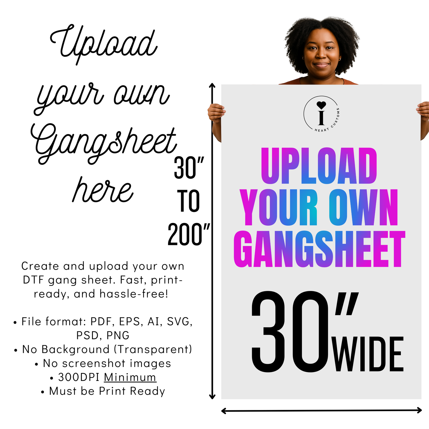 CUSTOM 30 INCH DTF GANG SHEET (MULTIPLE DESIGNS ON 1 ROLL)