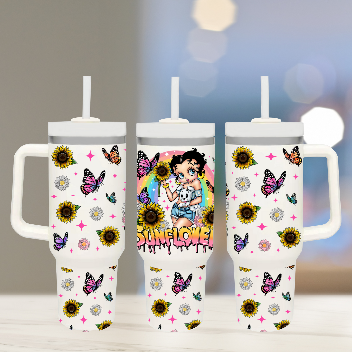 Rainbow Sunflower - TOP & BOTTOM SET - 40 oz Tumbler UV DTF Transfer Film