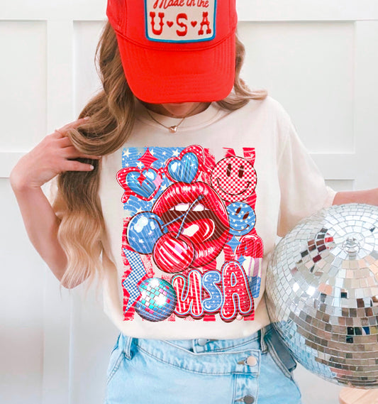 Retro Patriotic Lips DTF Transfer Film A055