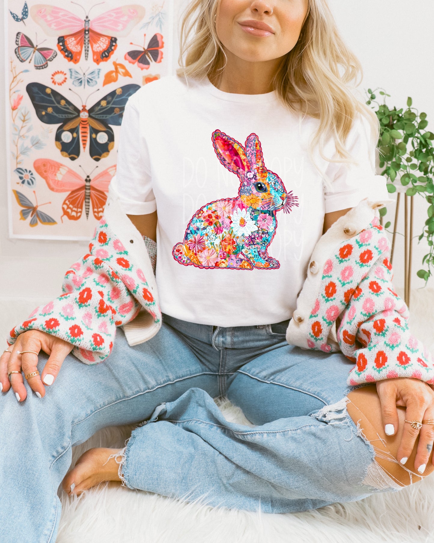 Floral Easter bunny DTF Transfer Film TE025