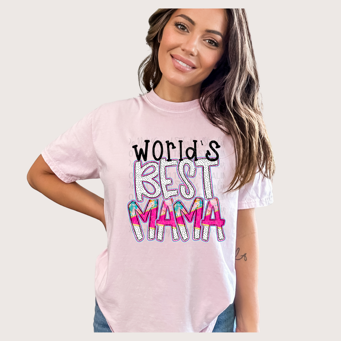 Pink Alpha Doodle Series - World’s Best Mama DTF Transfer Film IH035