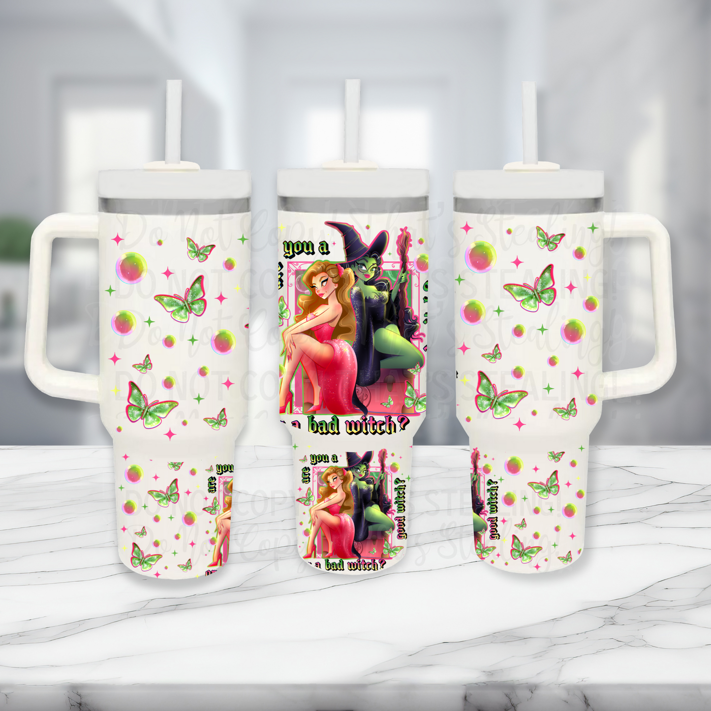 Good witch or Bad witch butterflies - TOP & BOTTOM SET - 40 oz Tumbler UV DTF Transfer Film G124