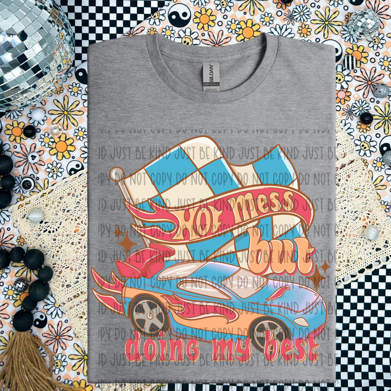 Hot mess but doing my best blue car DTF Transfer Film SD045