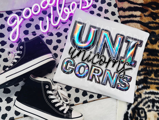 Faux Hologram Faux Embroidery Unicorns DTF Transfer Film