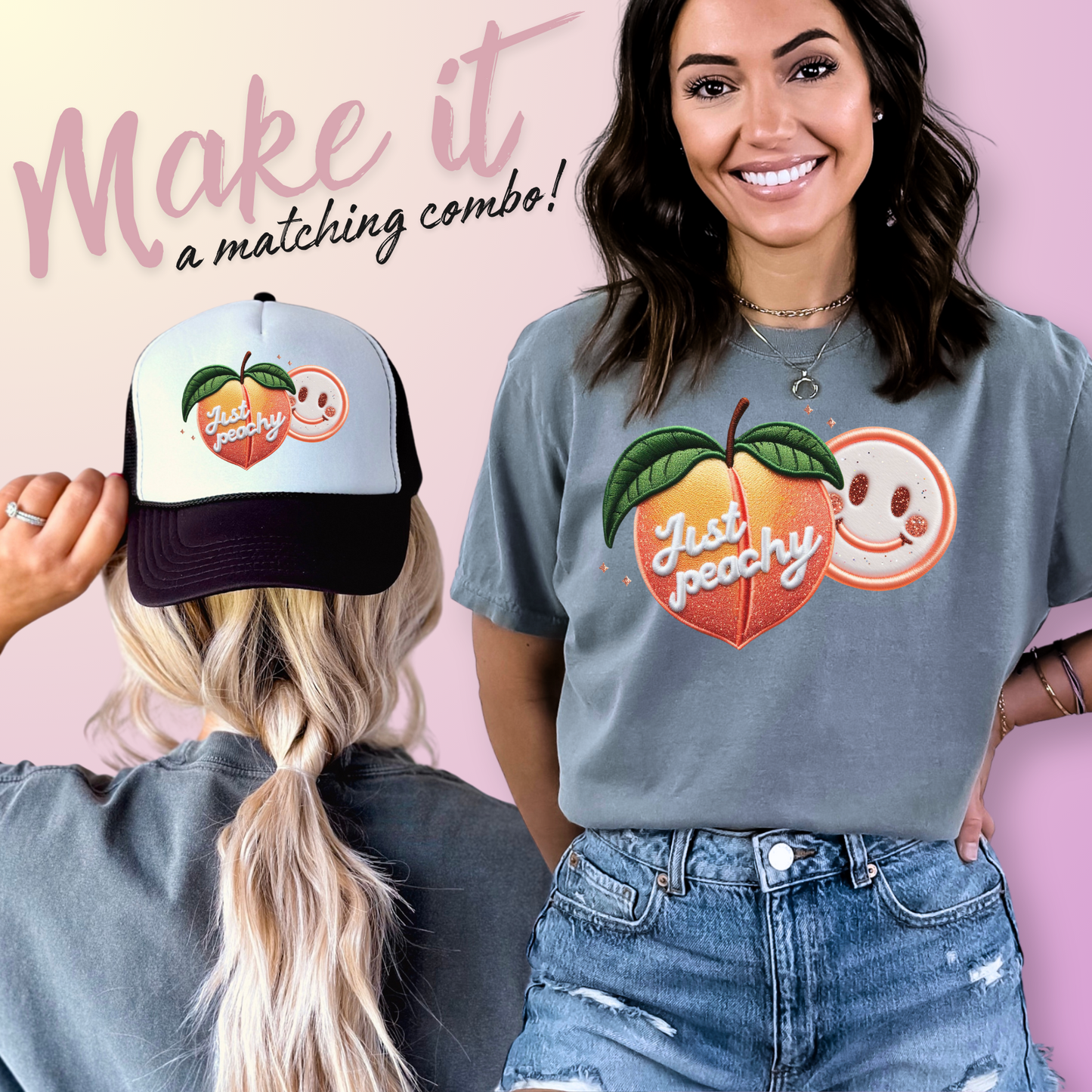 Faux Embroidery Just Peachy DTF Transfer Film - Create your own matching set
