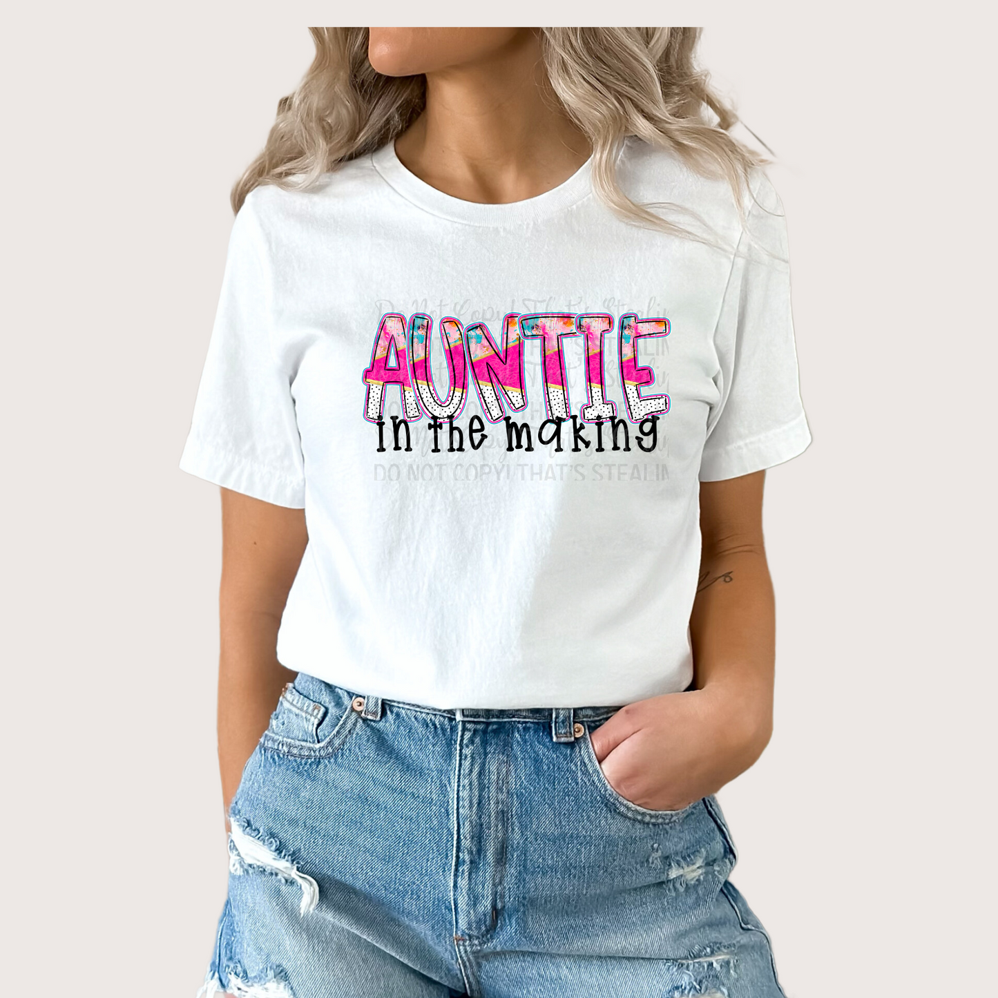 Pink Alpha Doodle Series - Auntie in the making DTF Transfer Film IH035