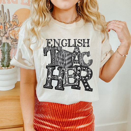 English Teacher - Faux Rhinestone Faux Embroidered DTF Transfer Film