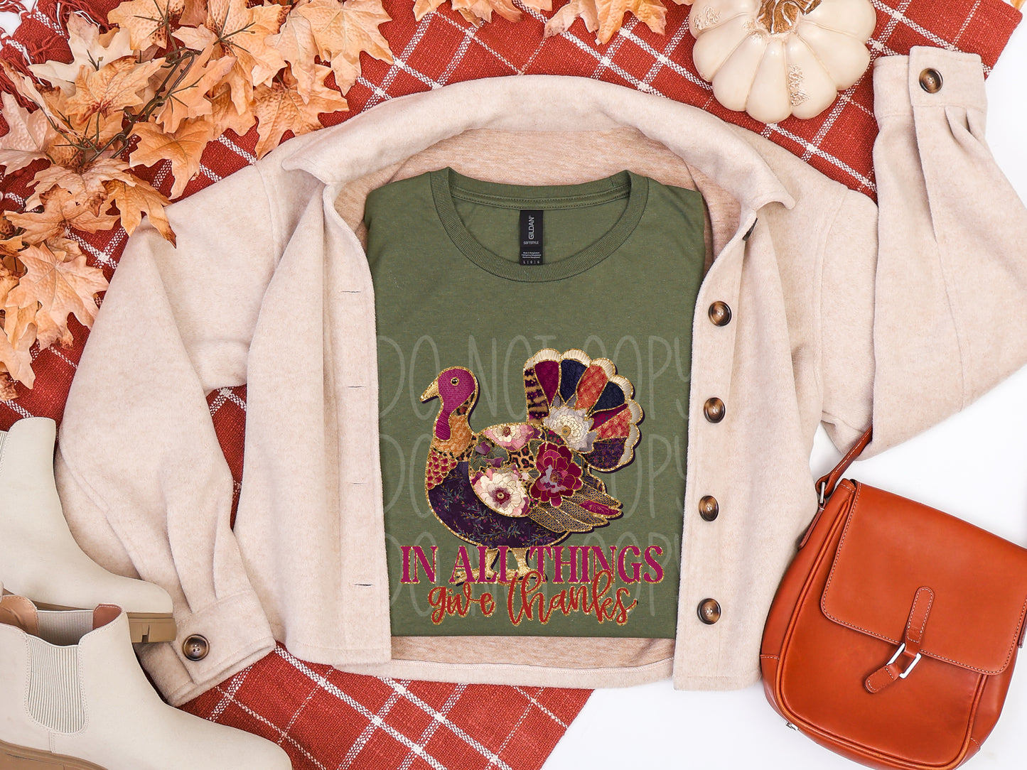 In all things, Give Thanks Thanksgiving Turkey DTF Transfer Film TE085