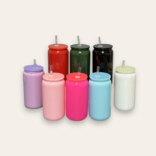 UV DTF 16 oz Blank Colored Glass Tumbler with Color Lid