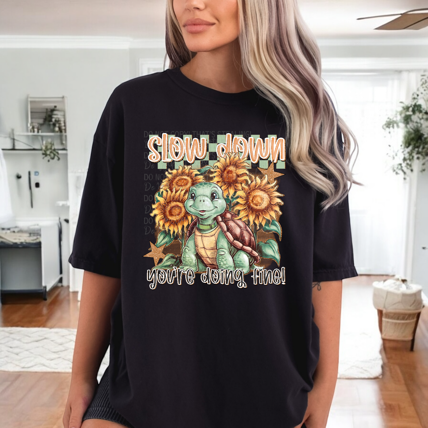 Slow Down turtle Sunflowers DTF Transfer Film FD035