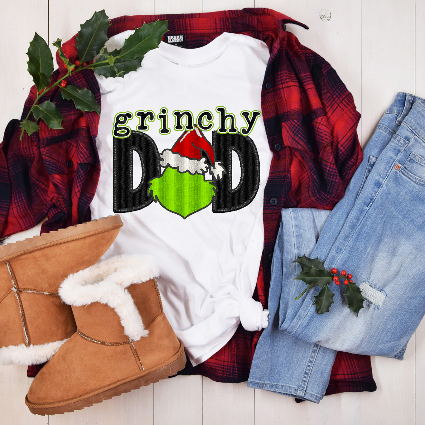 Faux Embroidered Christmas Hat Matching Dad DTF Transfer Film 9235