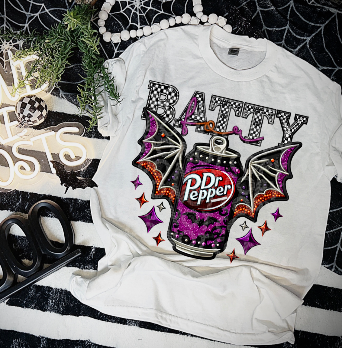 Halloween Batty Soda V5 Faux Embroidery DTF Transfer Film TE084