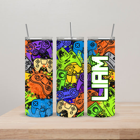 Neon Gamer Tumbler with Name 20oz Straight Insulated Tumbler