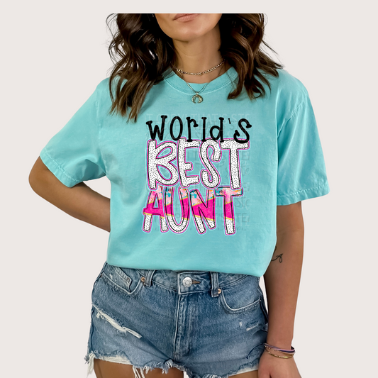 Pink Alpha Doodle Series - World’s Best Aunt DTF Transfer Film IH035