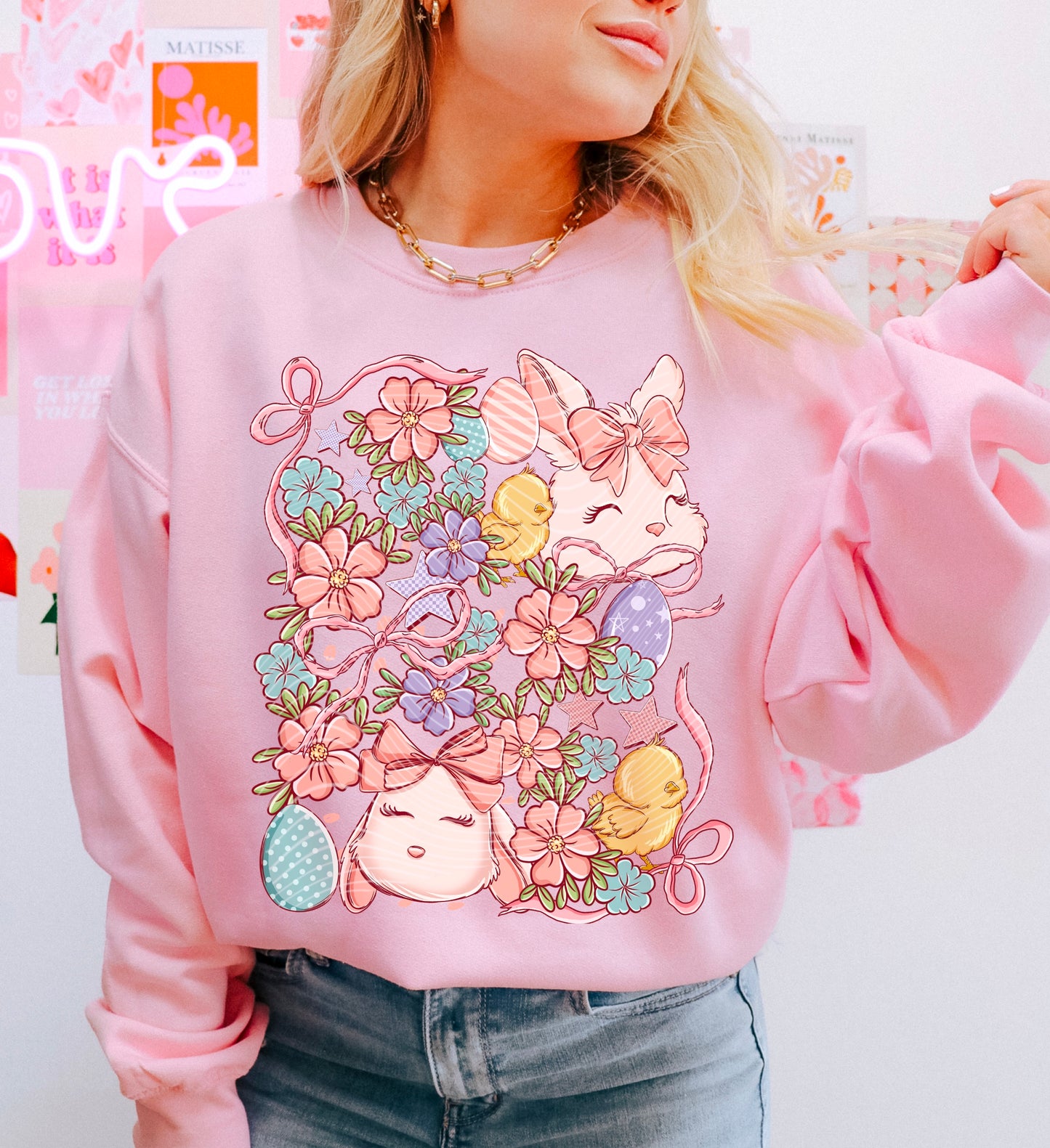 Floral Pastel Easter Bunny DTF Transfer Film A025