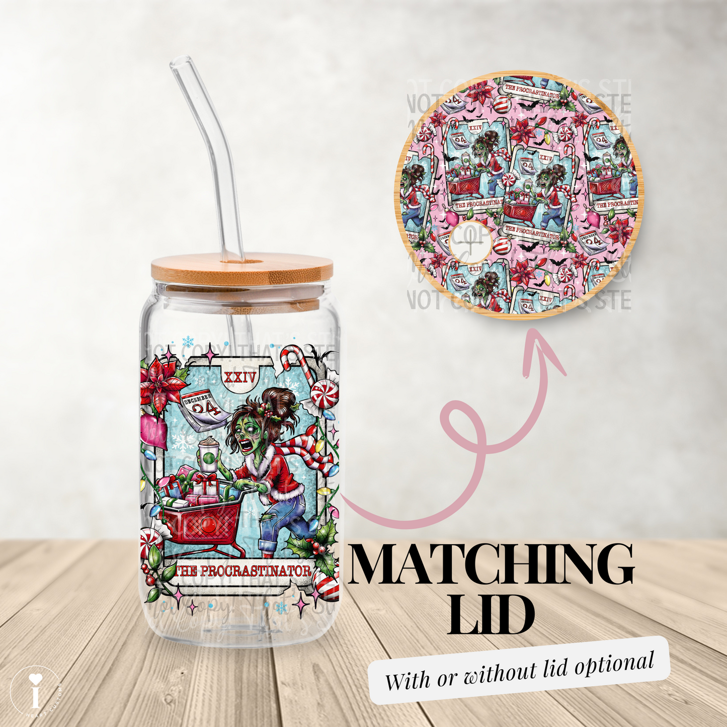 Tarot Card Xmas Exclusive: The Procrastinator - 16oz UV DTF Transfer Film Wrap and Matching Lid G104e