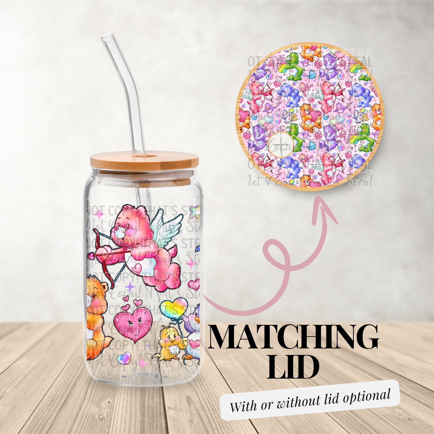 Colorful Cupid bears - 16oz UV DTF Transfer Film Wrap and Matching Lid G124