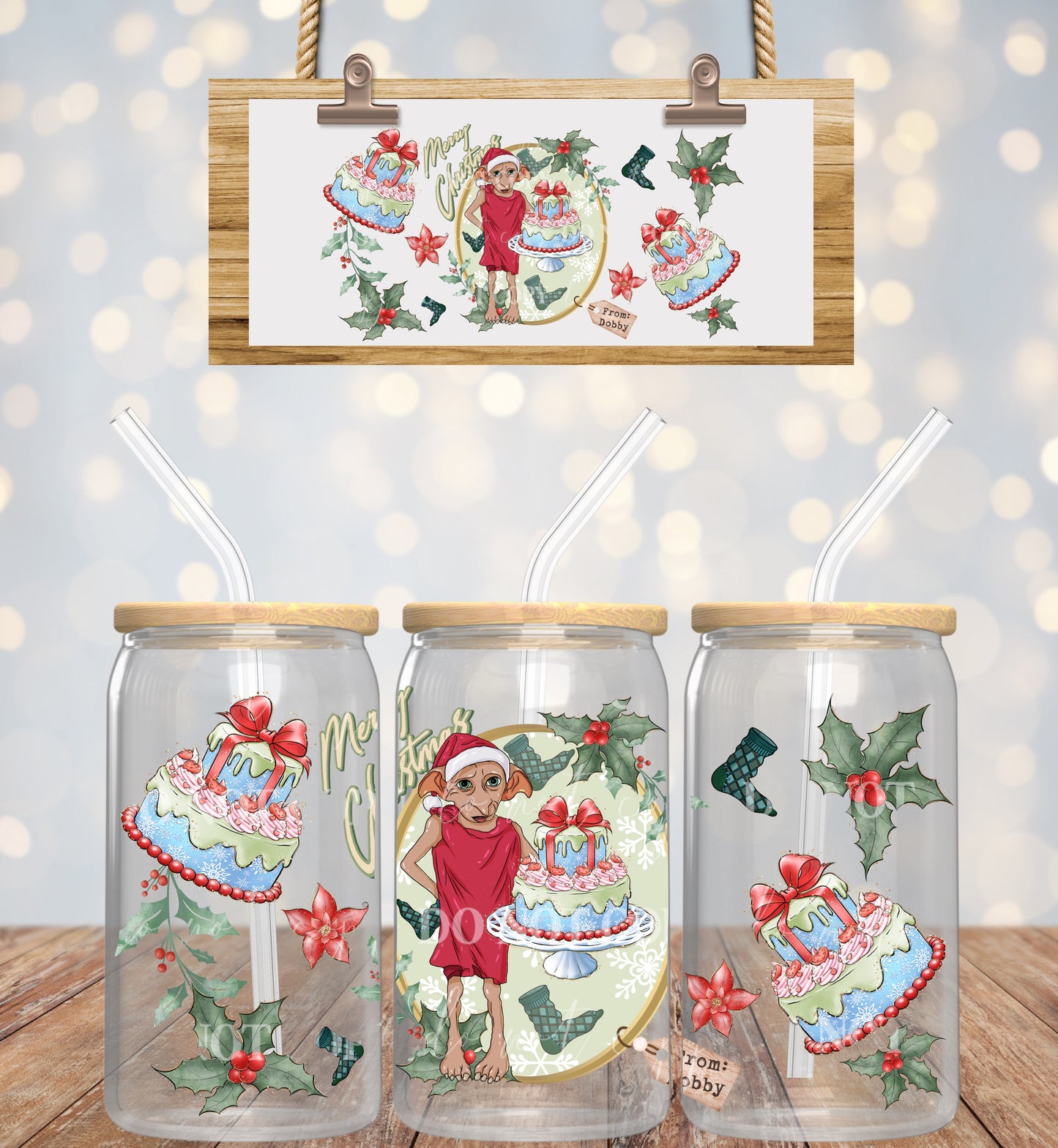 Merry Christmas Cakes 16oz UV DTF Transfer Film L114