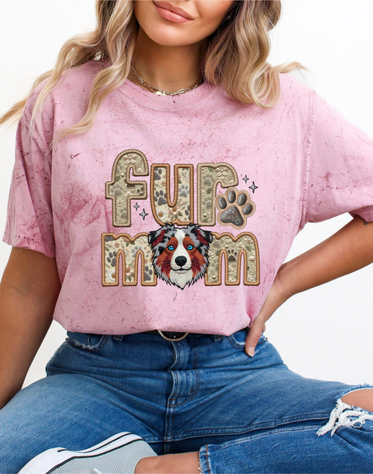 Australian Shepherd Dog Mom Faux Fabric - Faux Embroidered DTF Transfer Film