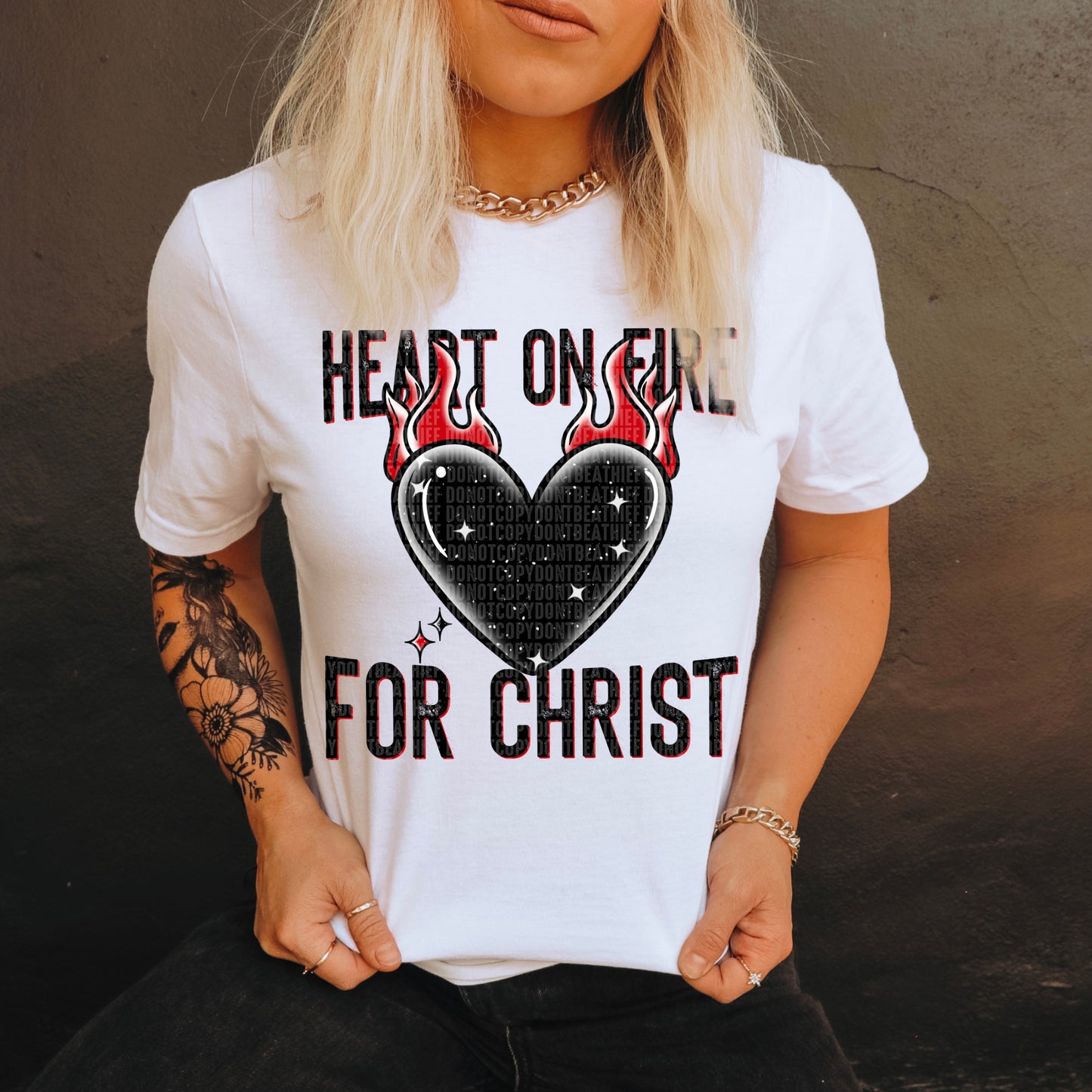 Heart on fire for Christ black DTF Transfer Film SD124