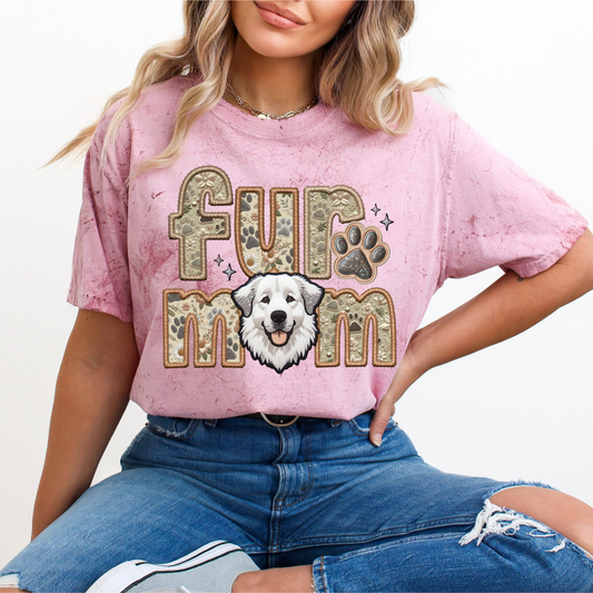 Great Pyrenees Dog Mom Fur Mom Faux Fabric - Faux Embroidered DTF Transfer Film