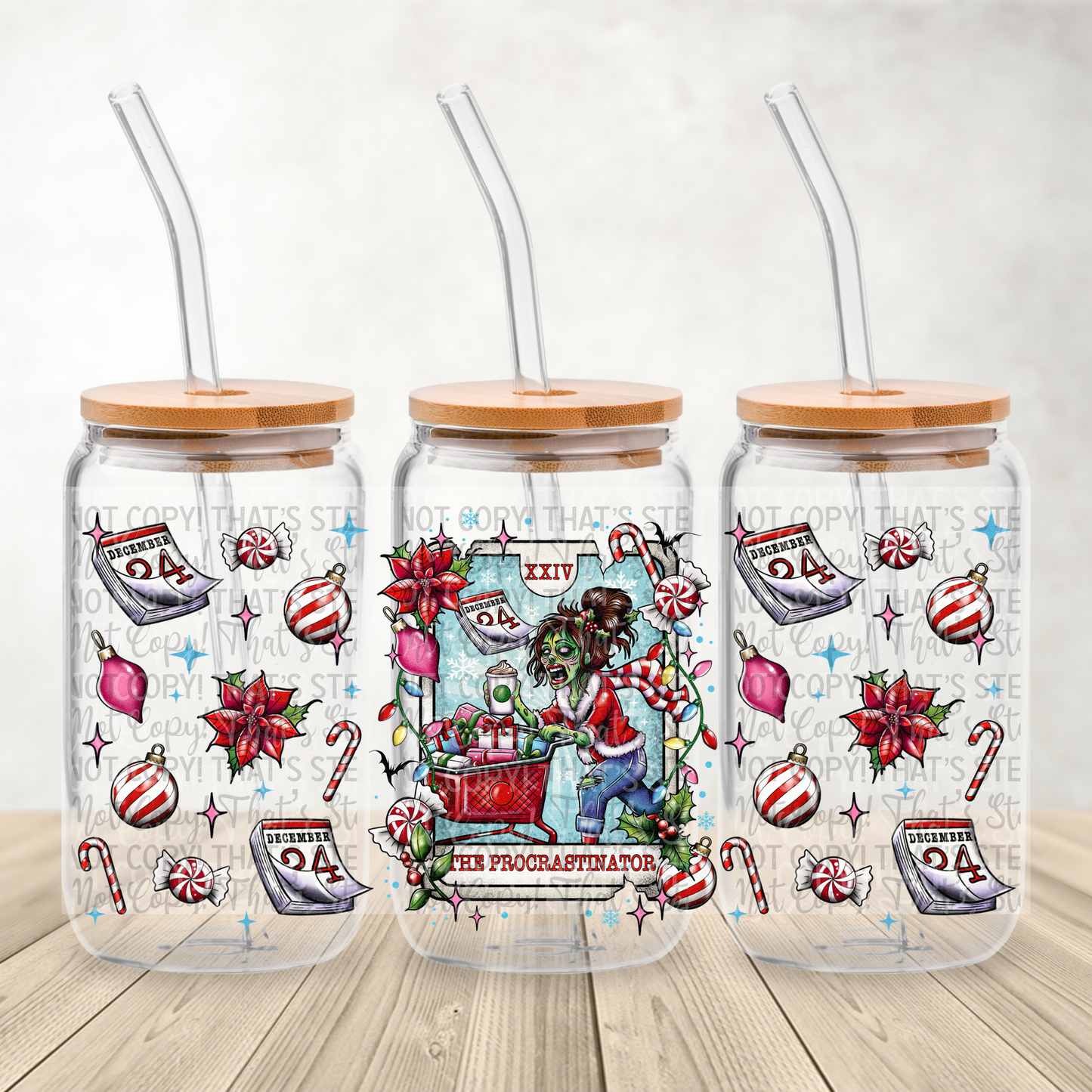 Tarot Card Xmas Exclusive: The Procrastinator - 16oz UV DTF Transfer Film Wrap and Matching Lid G104e