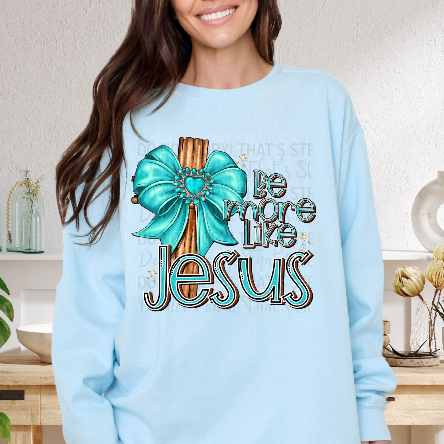 Be more like Jesus Turquoise Wood cross DTF Transfer Film SD015