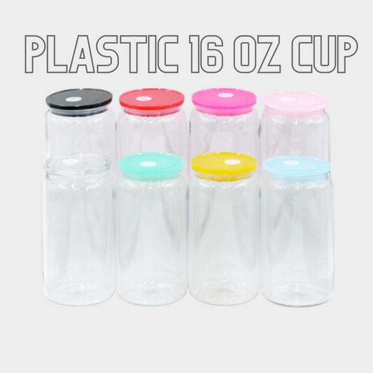 NEW 16 oz Clear Plastic Tumbler Cup with COLORED LID