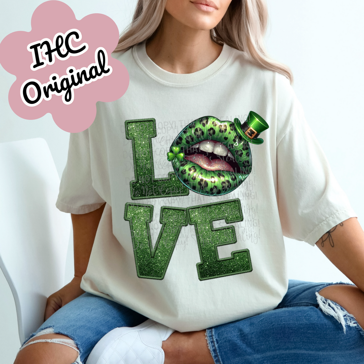 St Patty Sexy Lips Faux Sequin Faux Embroidered Dtf Transfer Film