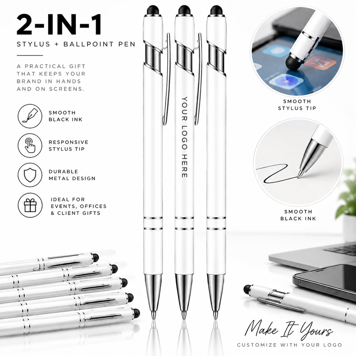 Custom Stylus Pens with Logo | Full-Color Promotional Pens