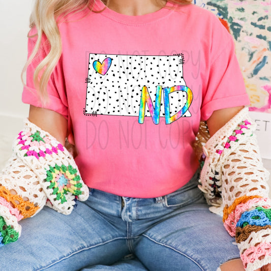 Colorful dotted State ND North Dakota State DTF Transfer Film