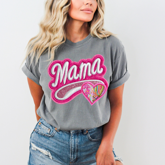 Pink Mama Sports Mom Baseball Basketball Mom Faux Embroidery DTF Transfer Film