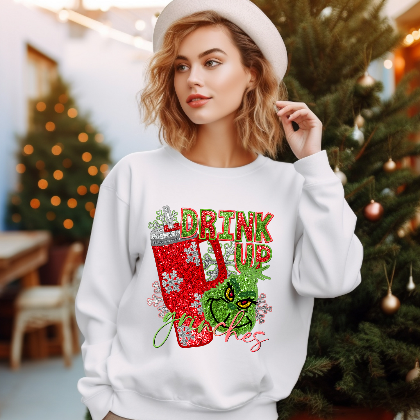 Drink up Tumbler Faux Sequin & Embroidered DTF Transfer Film 9224