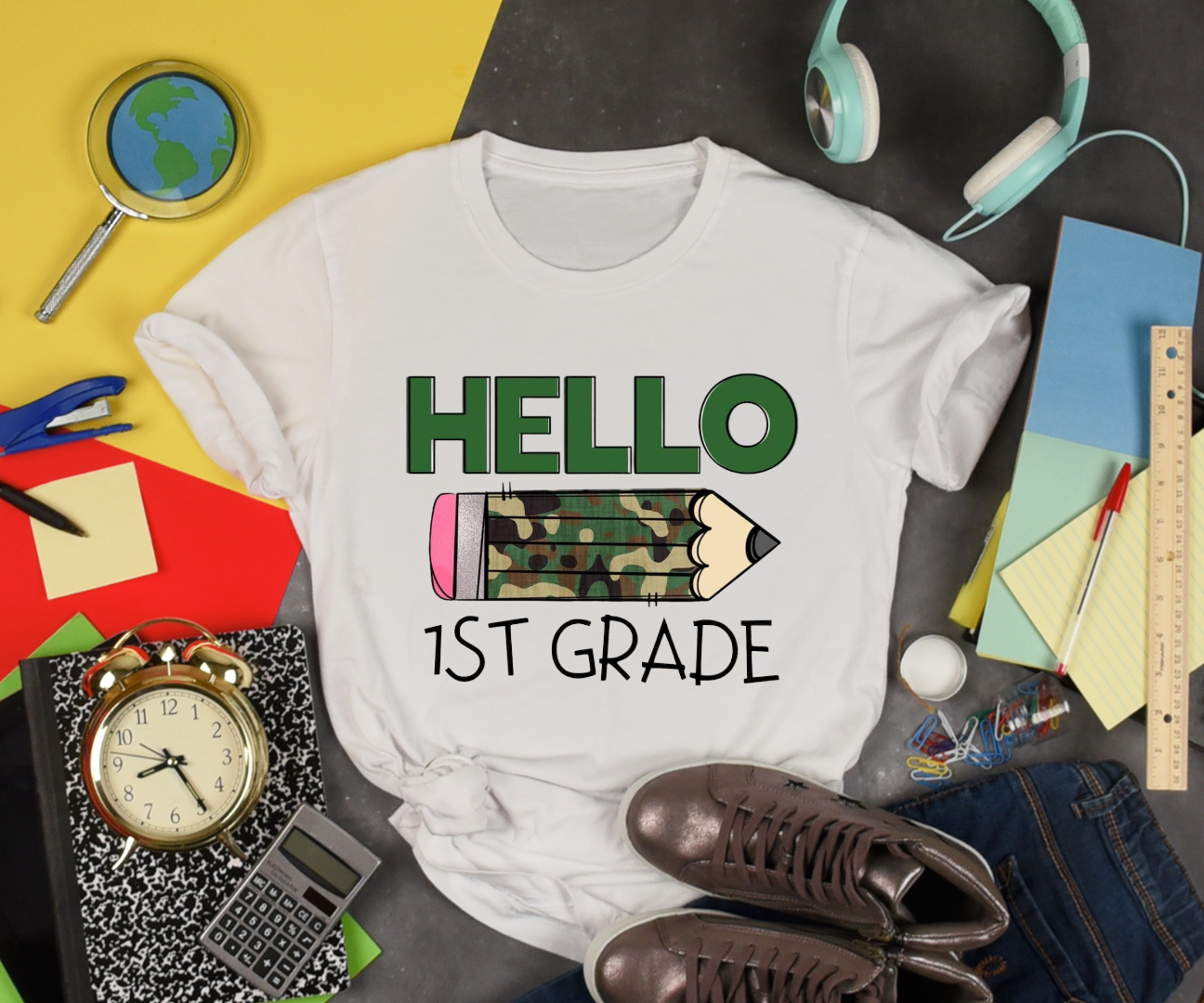 Camo Hello first grade Youth Cotton T-shirt