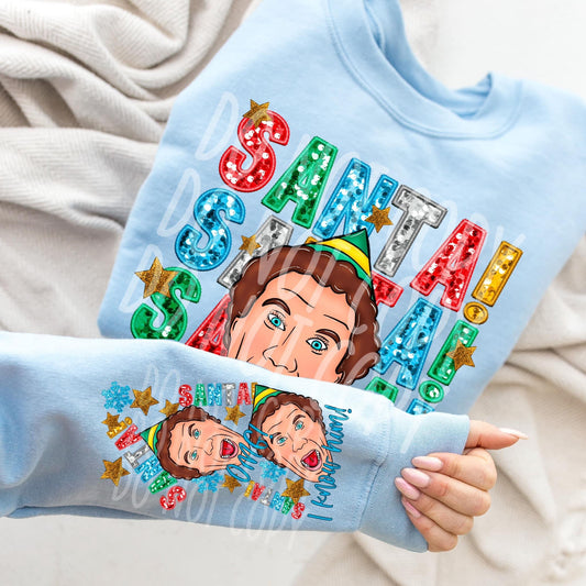 Matching DTF Series - Front & Sleeve - Faux Sequin & Embroidered Santa Santa Santa
