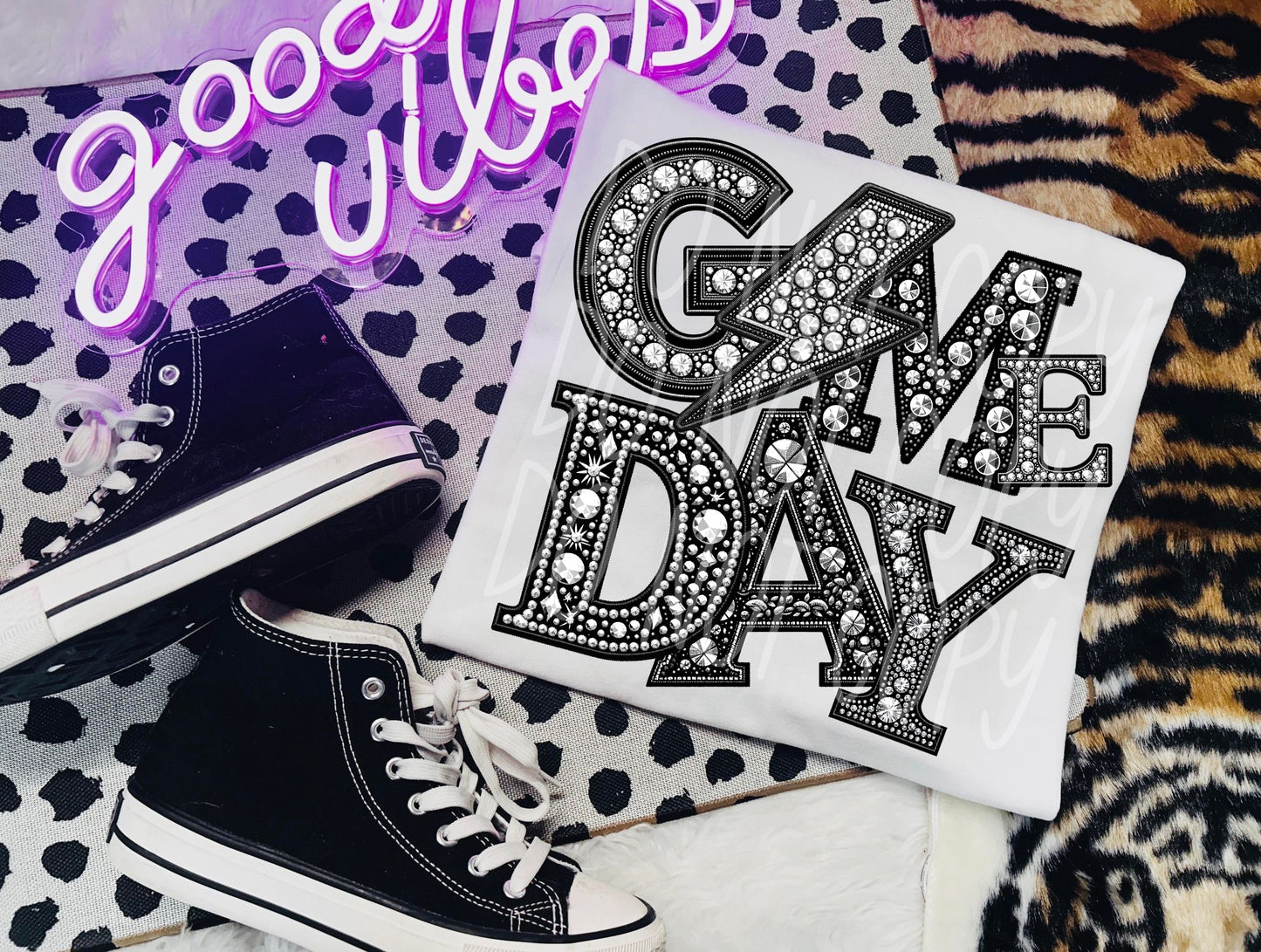 Game Day Lightning - Faux Rhinestone Faux Embroidered DTF Transfer Film