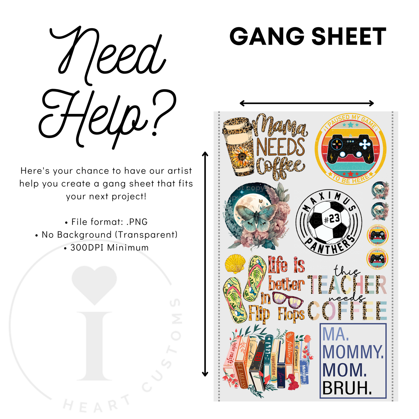 CUSTOM 22 INCH DTF GANG SHEET (MULTIPLE DESIGNS ON 1 ROLL)