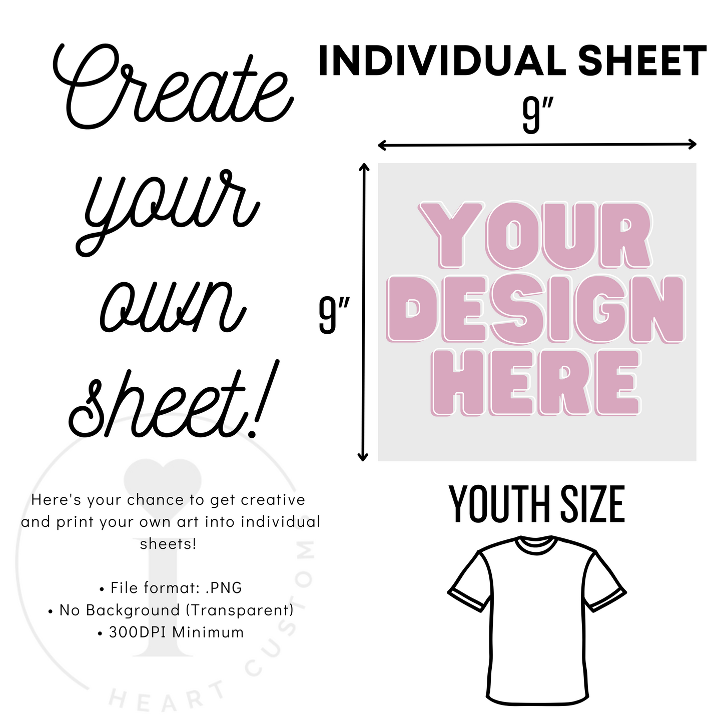 CUSTOM DTF TRANSFER SHEET (UPLOAD YOUR INDIVIDUAL DESIGNS)