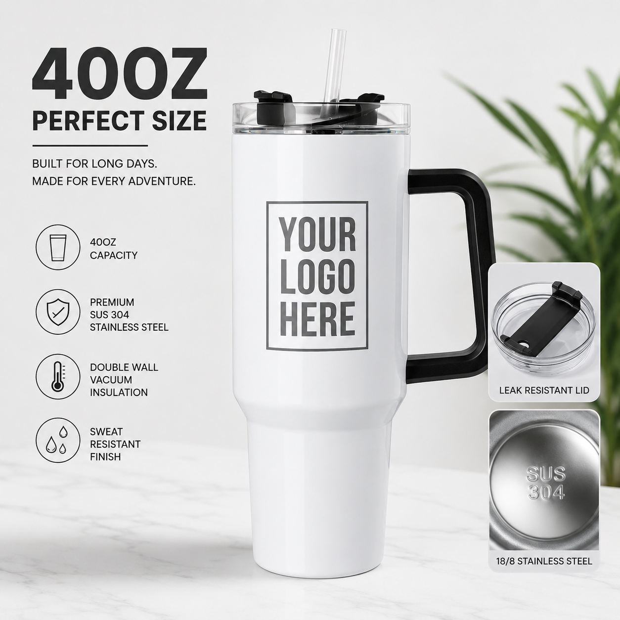 Custom 40 oz Tumbler with Handle | Promotional Drinkware