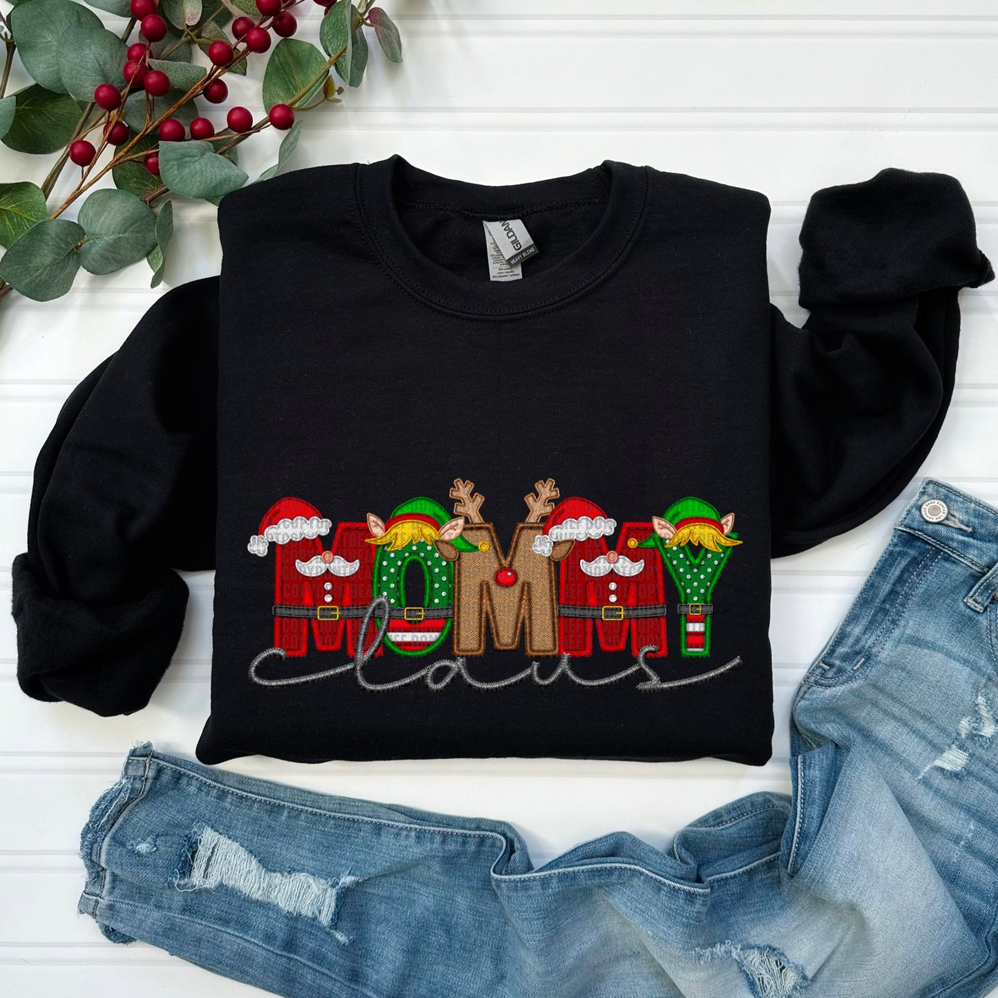 Christmas Mommy Claus Family Matching Faux Embroidery DTF Transfer Film SD084