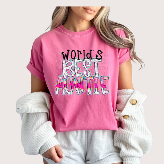 Pink Alpha Doodle Series - World’s Best Auntie DTF Transfer Film IH035