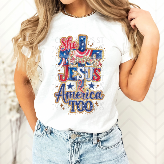 July 4th She Loves Jesus and America too DTF Transfer Film SSD045