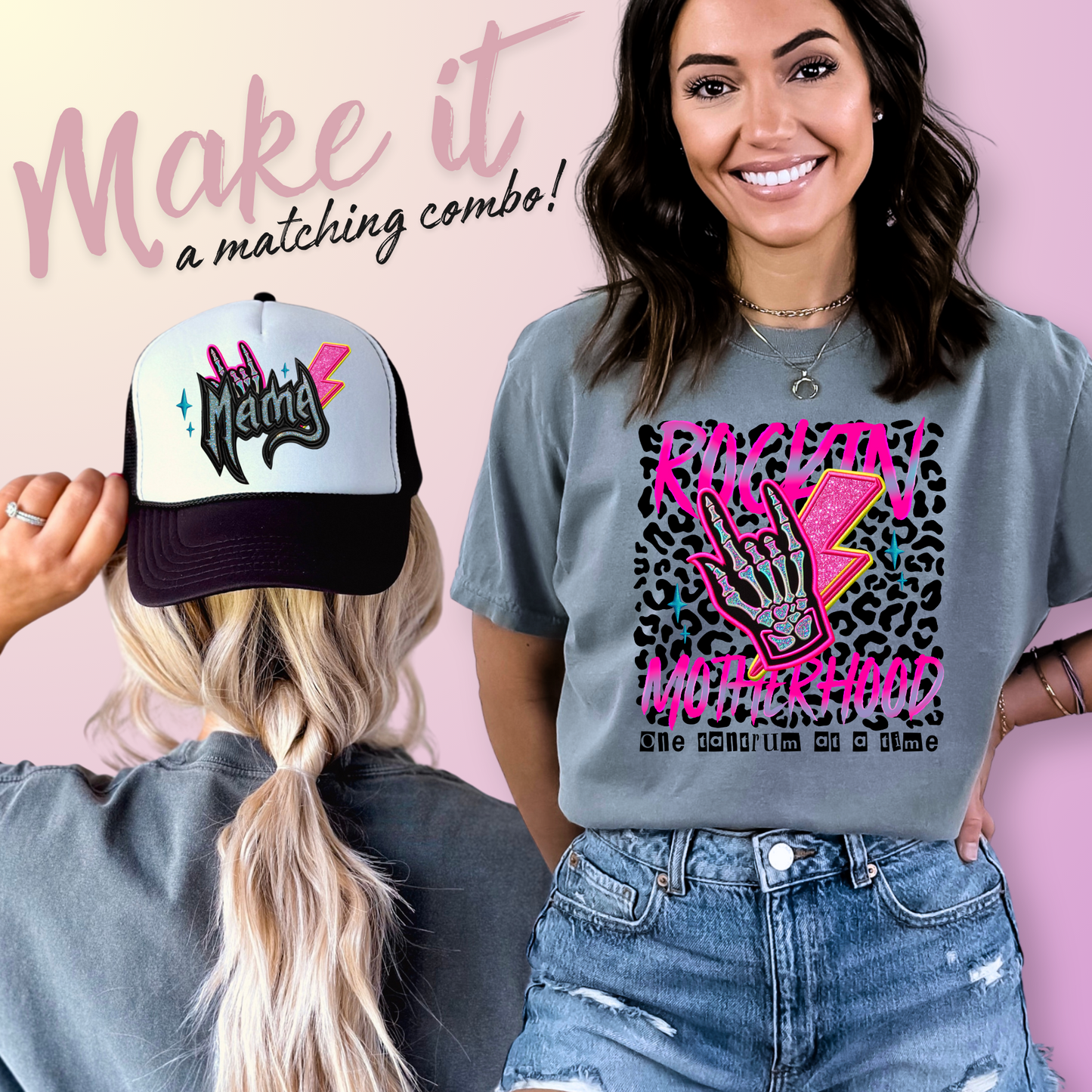 Faux Embroidery Leopard Rockin Mama DTF Transfer Film - Create your own matching set