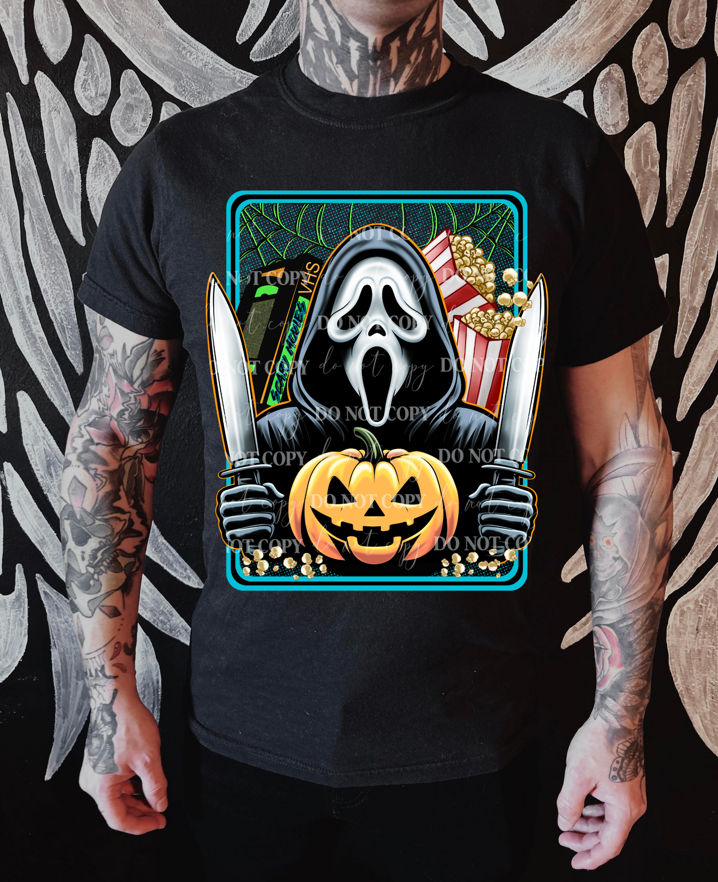 Blue Border Horror Pumpkin DTF Transfer Film