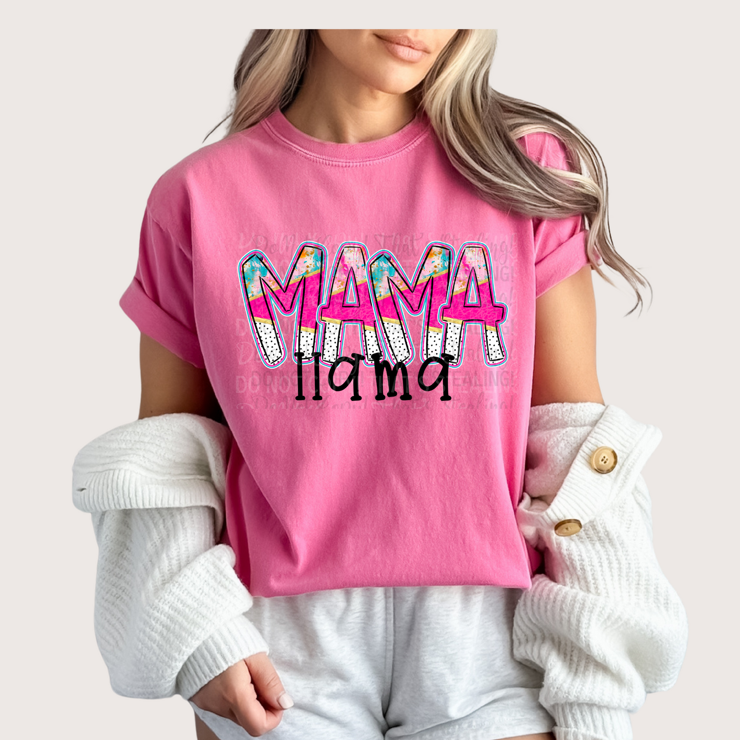 Pink Alpha Doodle Series - Mama Llama DTF Transfer Film IH035