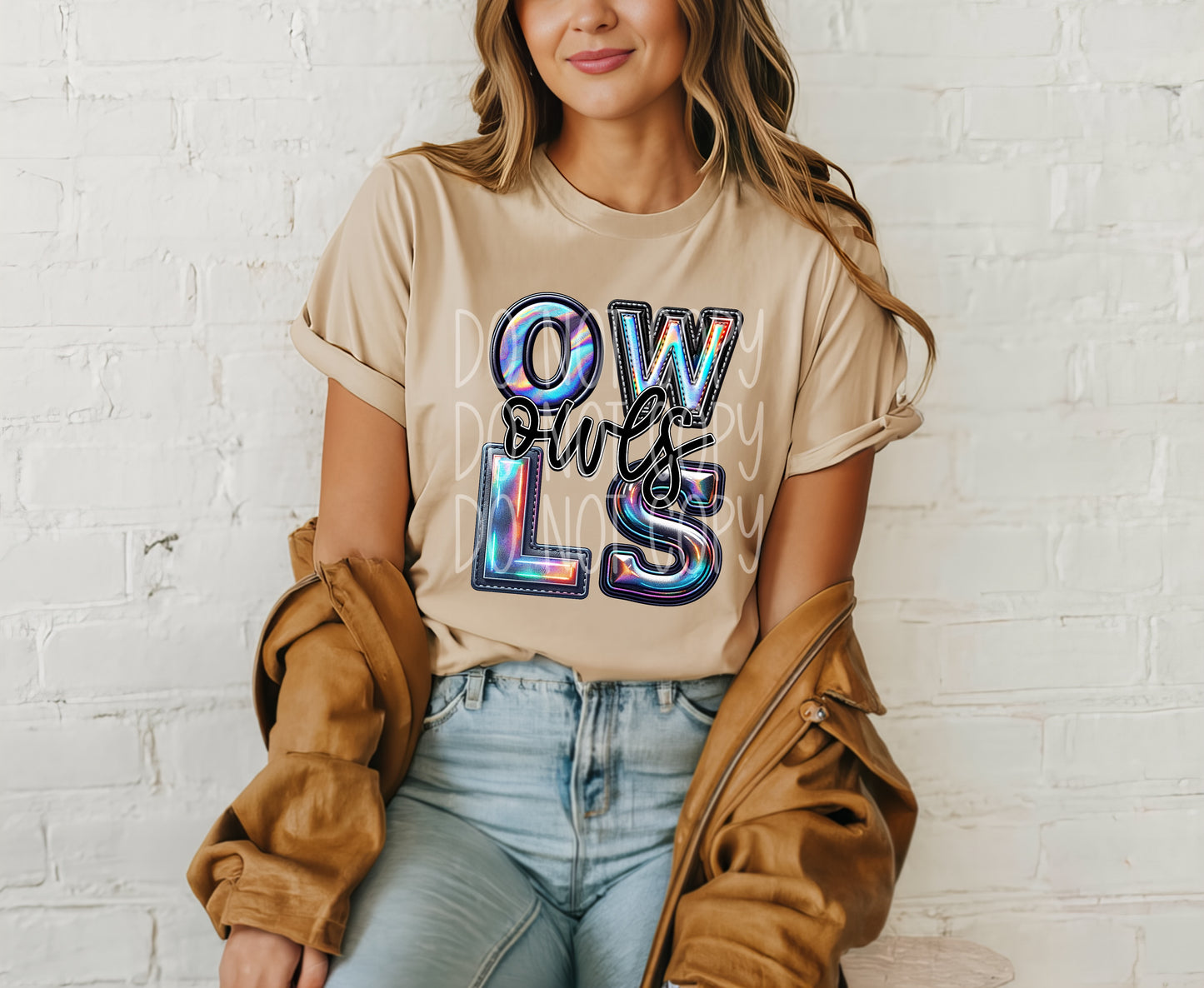 Faux Hologram Faux Embroidery Owls DTF Transfer Film