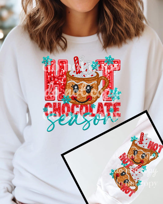 Matching DTF Series - Front & Sleeve - Faux Sequin & Embroidered Hot Chocolate Season