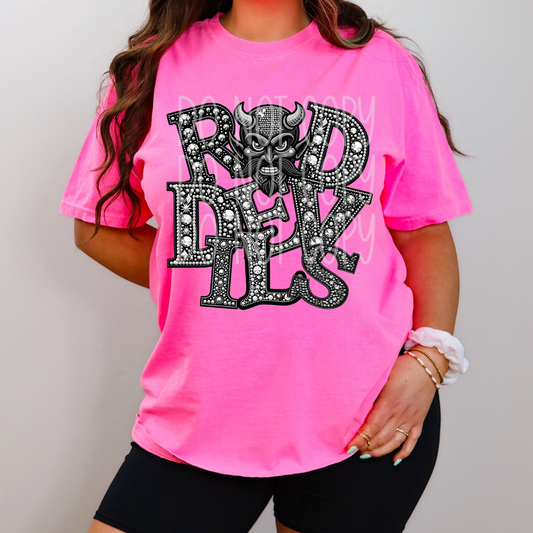 Red Devils - Faux Rhinestone Faux Embroidered DTF Transfer Film