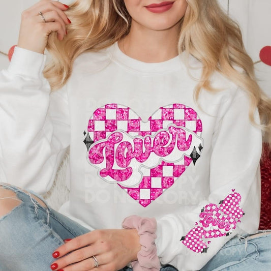 Matching DTF Series - Front & Sleeve - Faux Sequin & Embroidered - Lover heart