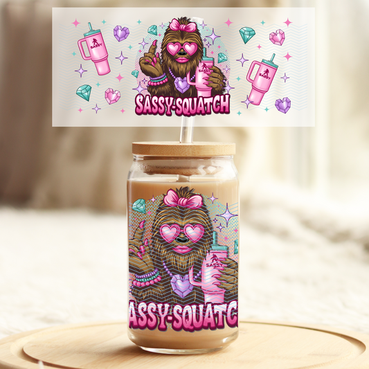 Boujee Sassy Squatch  - 16oz Glass UV DTF Transfer Film